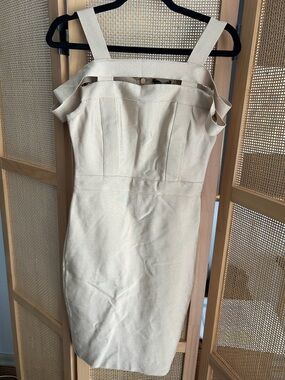 Fashion Nova Cream One-Shoulder Sheath Dress